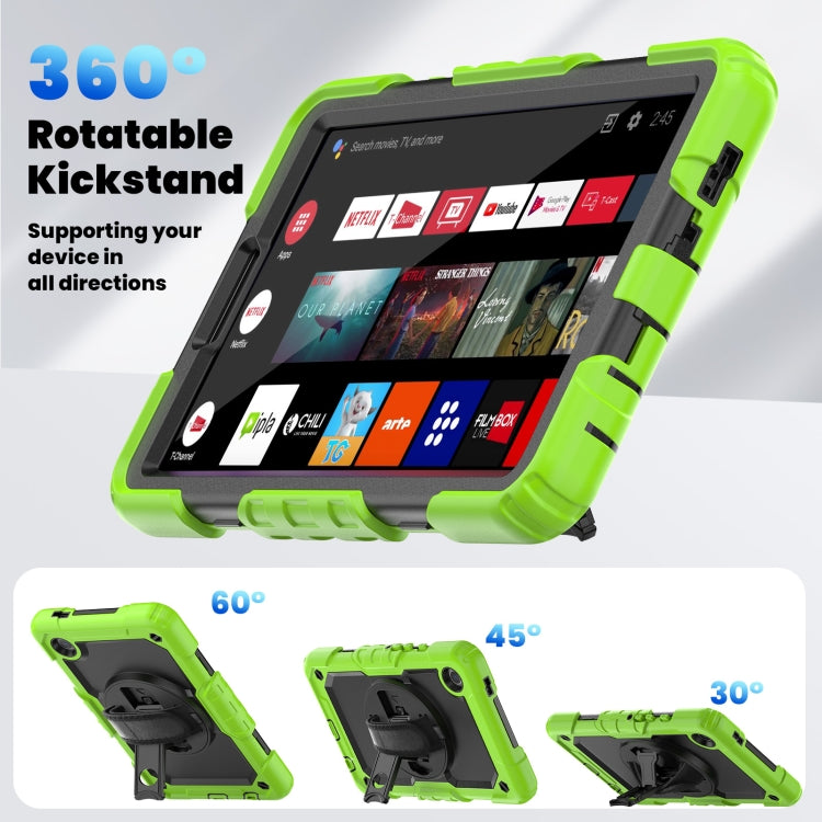 For Samsung Galaxy Tab A9 / Tab A11 Silicone + PC Tablet Case with Shoulder Strap(Yellow Green+Black) by bashfashion