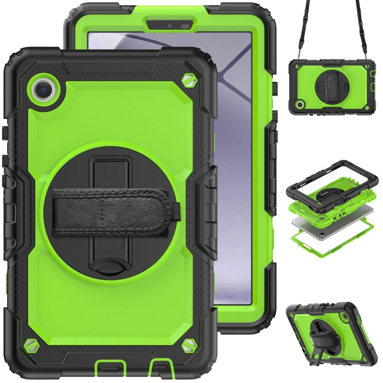 For Samsung Galaxy Tab A9 / Tab A11 Silicone + PC Tablet Case with Shoulder Strap(Black+Yellow Green) by bashfashion