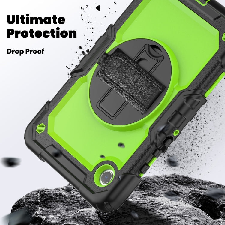 For Samsung Galaxy Tab A9 / Tab A11 Silicone + PC Tablet Case with Shoulder Strap(Black+Yellow Green) by bashfashion