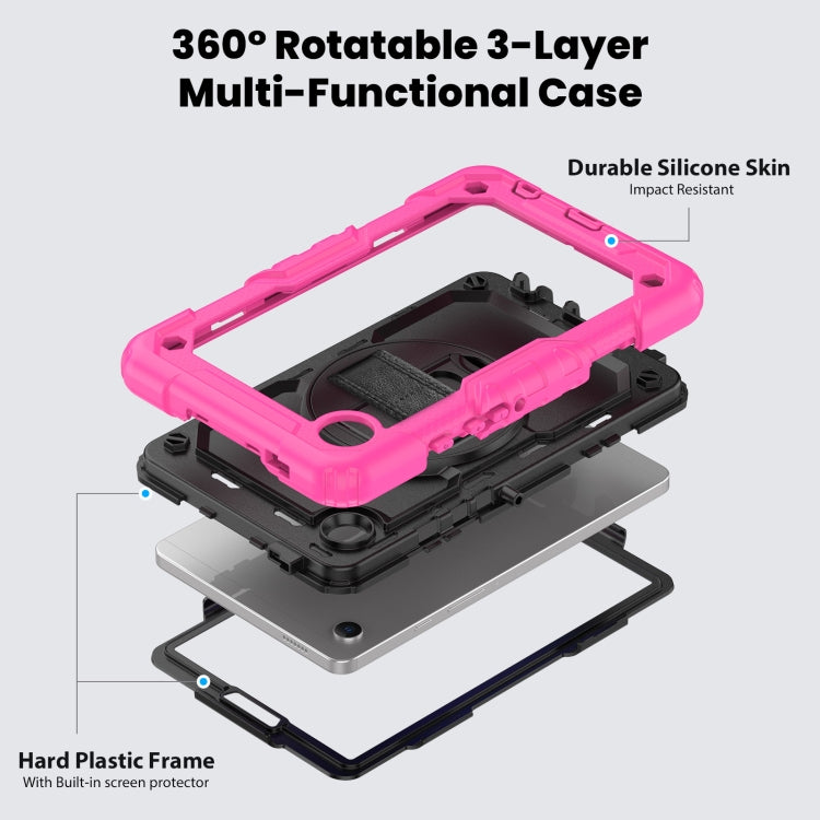 For Samsung Galaxy Tab A9 / Tab A11 Silicone + PC Tablet Case with Shoulder Strap(Rose Red) by bashfashion