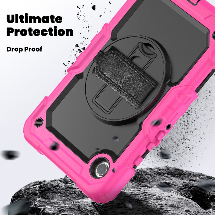 For Samsung Galaxy Tab A9 / Tab A11 Silicone + PC Tablet Case with Shoulder Strap(Rose Red) by bashfashion