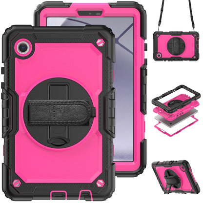 For Samsung Galaxy Tab A9 / Tab A11 Silicone + PC Tablet Case with Shoulder Strap(Black+Rose Red) by bashfashion