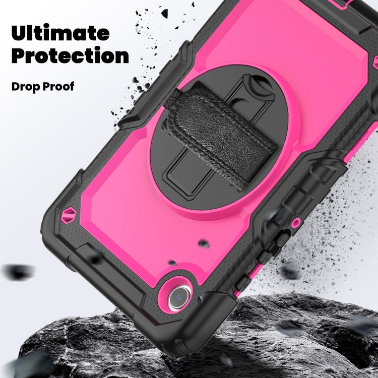 For Samsung Galaxy Tab A9 / Tab A11 Silicone + PC Tablet Case with Shoulder Strap(Black+Rose Red) by bashfashion