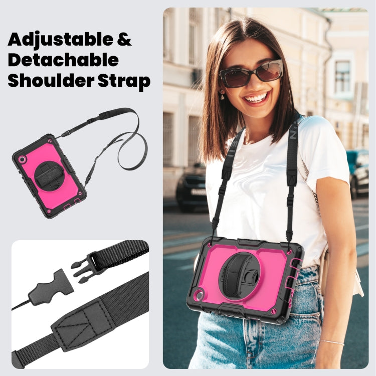 For Samsung Galaxy Tab A9 / Tab A11 Silicone + PC Tablet Case with Shoulder Strap(Black+Rose Red) by bashfashion