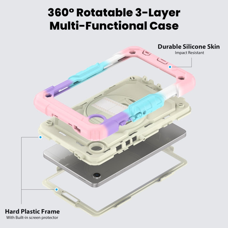 For Samsung Galaxy Tab A9 / Tab A11 Silicone + PC Tablet Case with Shoulder Strap(Camouflage Pink) by bashfashion