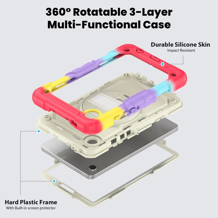 For Samsung Galaxy Tab A9 / Tab A11 Silicone + PC Tablet Case with Shoulder Strap(Camouflage Red) by bashfashion