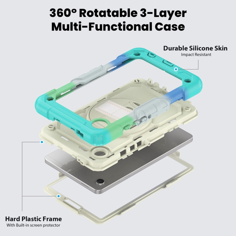 For Samsung Galaxy Tab A9 / Tab A11 Silicone + PC Tablet Case with Shoulder Strap(Camouflage Light Blue) by bashfashion