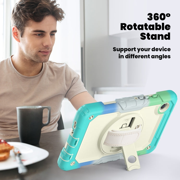 For Samsung Galaxy Tab A9 / Tab A11 Silicone + PC Tablet Case with Shoulder Strap(Camouflage Light Blue) by bashfashion