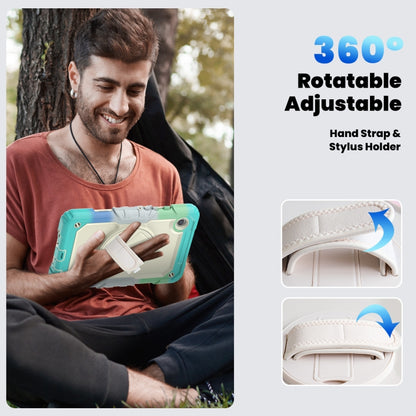 For Samsung Galaxy Tab A9 / Tab A11 Silicone + PC Tablet Case with Shoulder Strap(Camouflage Light Blue) by bashfashion