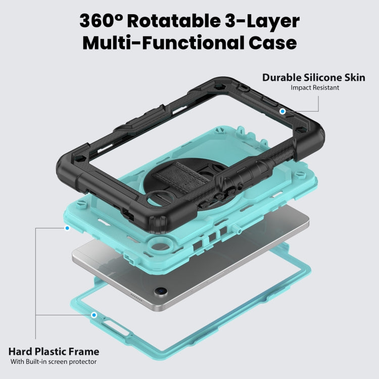 For Samsung Galaxy Tab A9 / Tab A11 Silicone + PC Tablet Case with Shoulder Strap(Black+Light Blue) by bashfashion