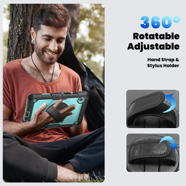 For Samsung Galaxy Tab A9 / Tab A11 Silicone + PC Tablet Case with Shoulder Strap(Black+Light Blue) by bashfashion