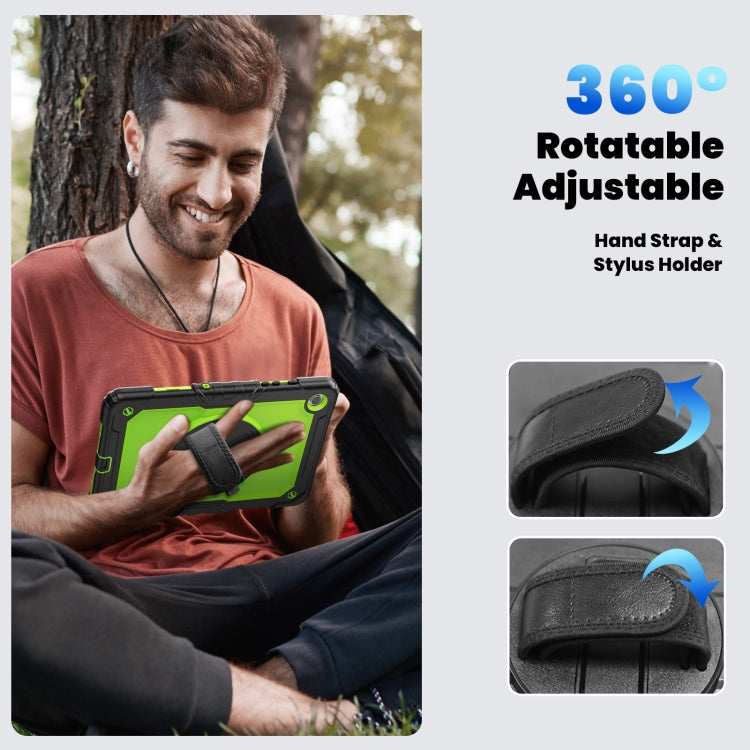 For Samsung Galaxy Tab A9 /Tab A11+ Silicone + PC Tablet Case with Shoulder Strap(Black+Yellow Green) by bashfashion