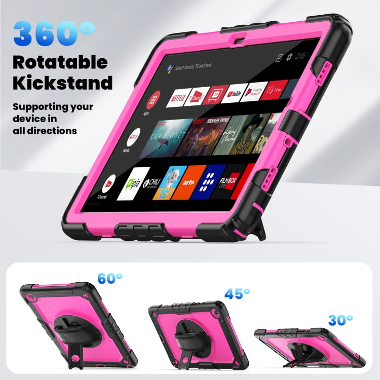For Samsung Galaxy Tab A9 /Tab A11+ Silicone + PC Tablet Case with Shoulder Strap(Black+Rose Red) by bashfashion