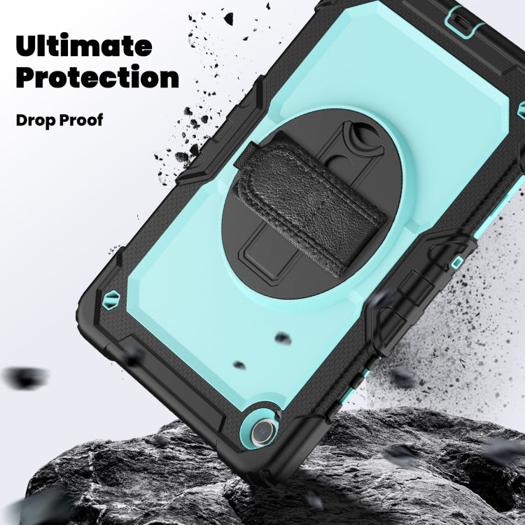 For Samsung Galaxy Tab A9 /Tab A11+ Silicone + PC Tablet Case with Shoulder Strap(Black+Light Blue) by bashfashion