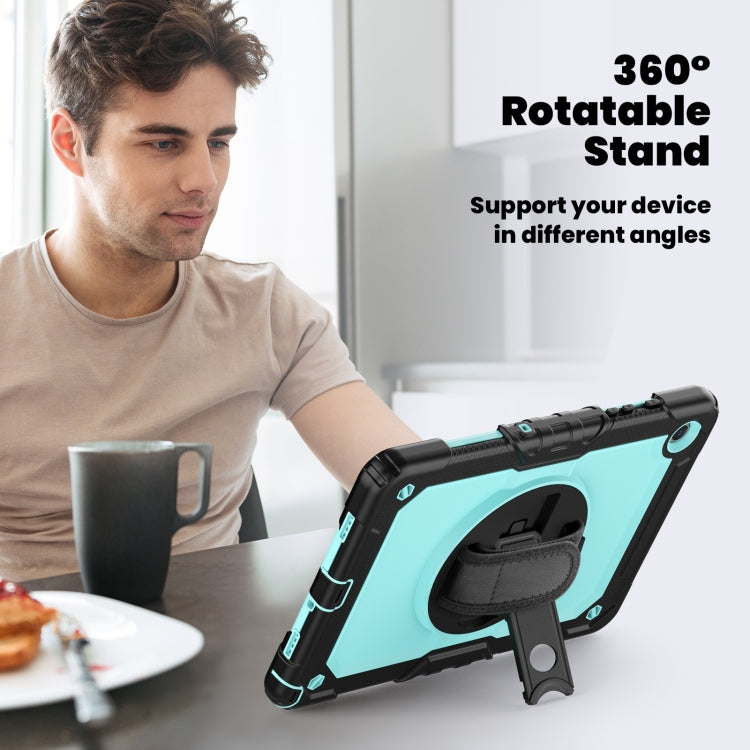 For Samsung Galaxy Tab A9 /Tab A11+ Silicone + PC Tablet Case with Shoulder Strap(Black+Light Blue) by bashfashion