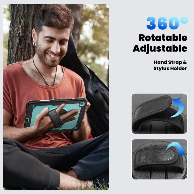 For Samsung Galaxy Tab A9 /Tab A11+ Silicone + PC Tablet Case with Shoulder Strap(Black+Light Blue) by bashfashion