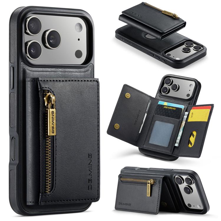 For iPhone 17 Pro Max DG.MING M5 Series Zip RFID Multi Card Detachable Leather Phone Case(Black) by DG.MING