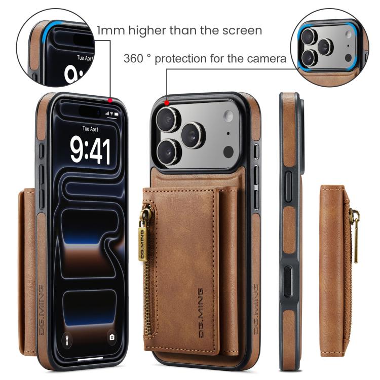 For iPhone 17 Pro Max DG.MING M5 Series Zip RFID Multi Card Detachable Leather Phone Case(Brown) by DG.MING