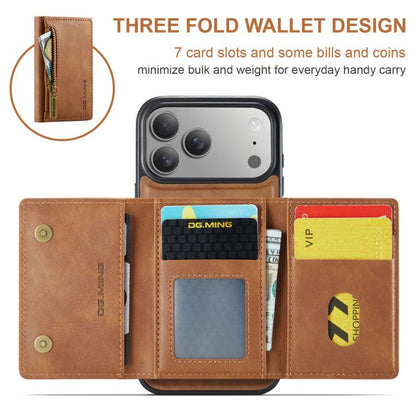 For iPhone 17 Pro Max DG.MING M5 Series Zip RFID Multi Card Detachable Leather Phone Case(Brown) by DG.MING