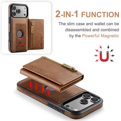 For iPhone 17 Pro Max DG.MING M5 Series Zip RFID Multi Card Detachable Leather Phone Case(Brown) by DG.MING