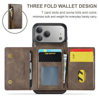 For iPhone 17 Pro Max DG.MING M5 Series Zip RFID Multi Card Detachable Leather Phone Case(Coffee) by DG.MING