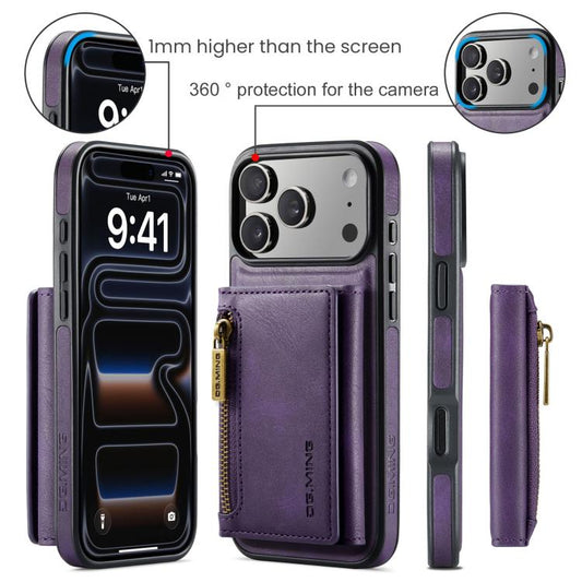 For iPhone 17 Pro Max DG.MING M5 Series Zip RFID Multi Card Detachable Leather Phone Case(Purple) by DG.MING