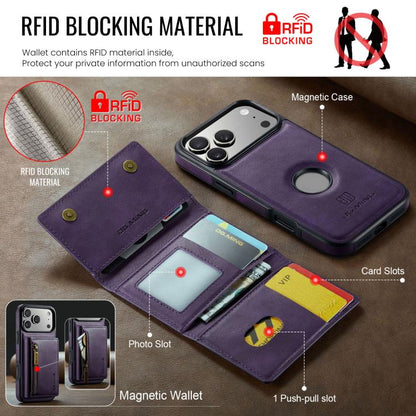 For iPhone 17 Pro Max DG.MING M5 Series Zip RFID Multi Card Detachable Leather Phone Case(Purple) by DG.MING