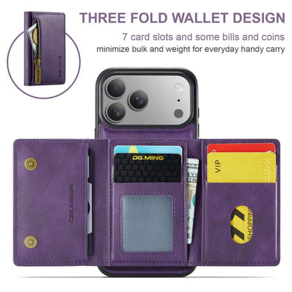 For iPhone 17 Pro Max DG.MING M5 Series Zip RFID Multi Card Detachable Leather Phone Case(Purple) by DG.MING