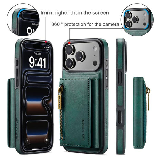 For iPhone 17 Pro Max DG.MING M5 Series Zip RFID Multi Card Detachable Leather Phone Case(Green) by DG.MING
