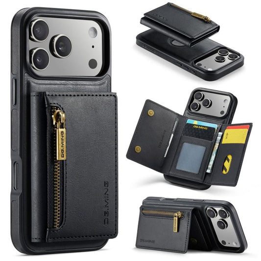 For iPhone 17 Pro DG.MING M5 Series Zip RFID Multi Card Detachable Leather Phone Case(Black) by DG.MING