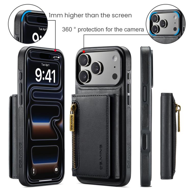 For iPhone 17 Pro DG.MING M5 Series Zip RFID Multi Card Detachable Leather Phone Case(Black) by DG.MING