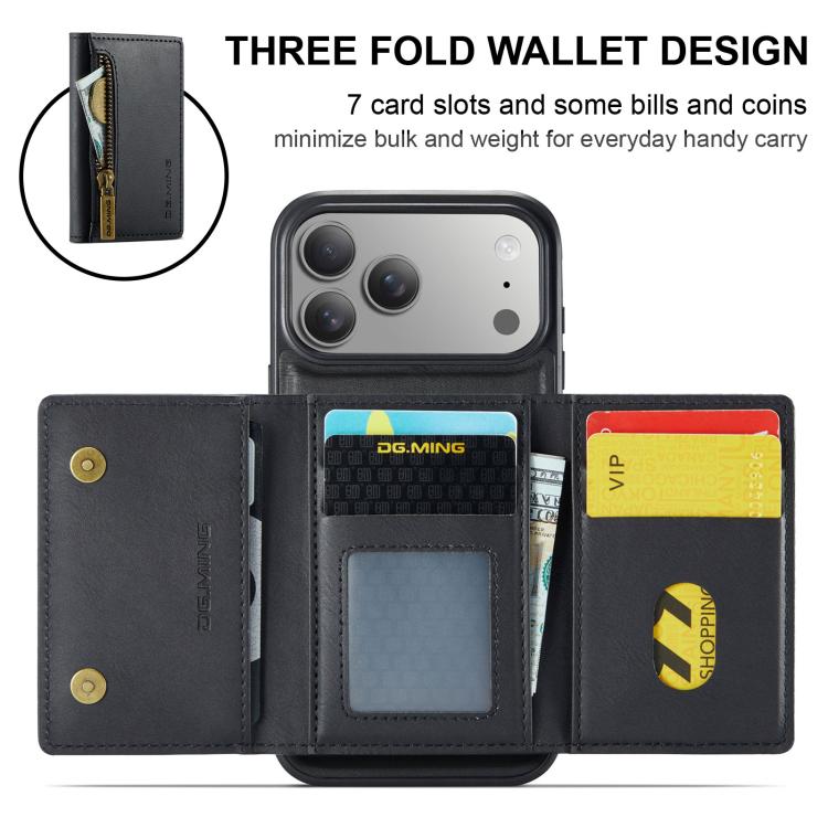 For iPhone 17 Pro DG.MING M5 Series Zip RFID Multi Card Detachable Leather Phone Case(Black) by DG.MING