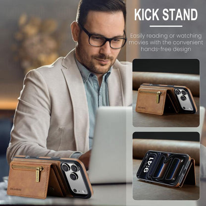 For iPhone 17 Pro DG.MING M5 Series Zip RFID Multi Card Detachable Leather Phone Case(Brown) by DG.MING