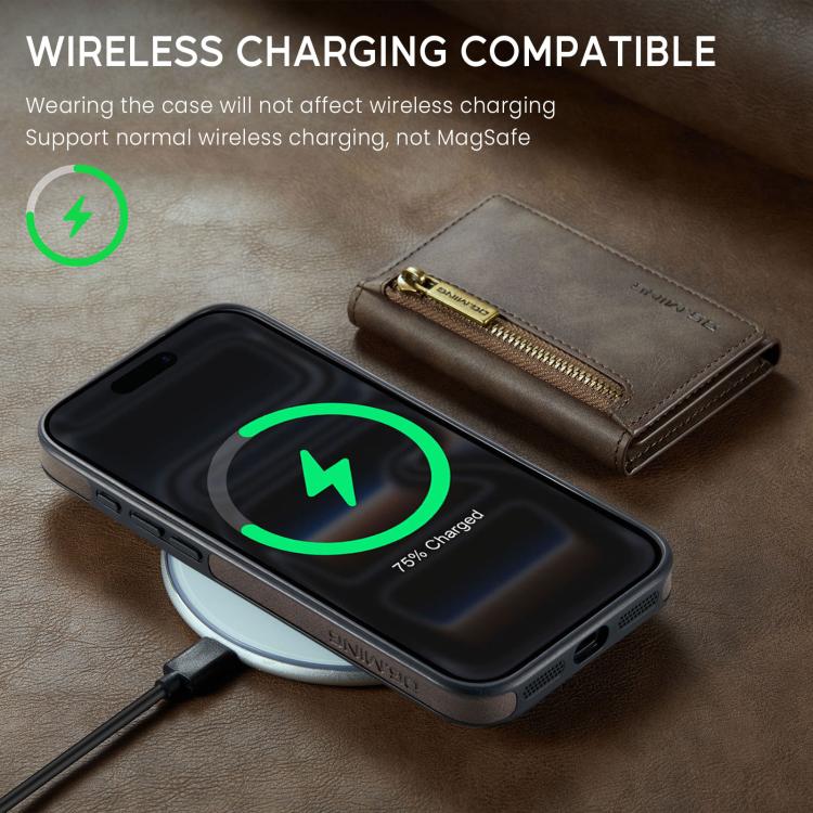 For iPhone 17 Pro DG.MING M5 Series Zip RFID Multi Card Detachable Leather Phone Case(Coffee) by DG.MING