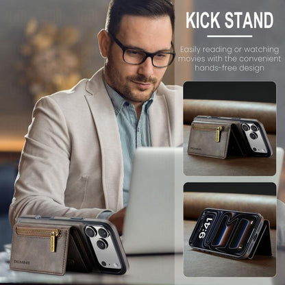 For iPhone 17 Pro DG.MING M5 Series Zip RFID Multi Card Detachable Leather Phone Case(Coffee) by DG.MING