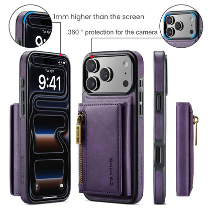 For iPhone 17 Pro DG.MING M5 Series Zip RFID Multi Card Detachable Leather Phone Case(Purple) by DG.MING