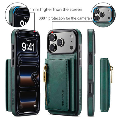 For iPhone 17 Pro DG.MING M5 Series Zip RFID Multi Card Detachable Leather Phone Case(Green) by DG.MING
