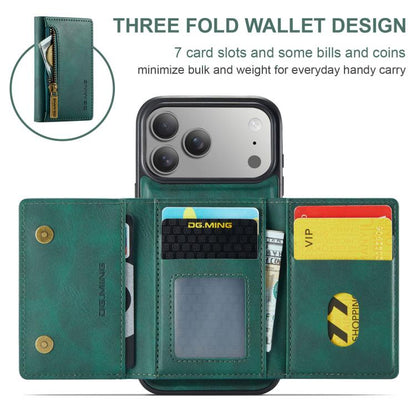 For iPhone 17 Pro DG.MING M5 Series Zip RFID Multi Card Detachable Leather Phone Case(Green) by DG.MING