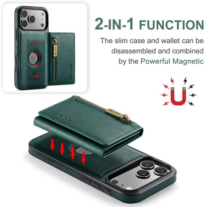For iPhone 17 Pro DG.MING M5 Series Zip RFID Multi Card Detachable Leather Phone Case(Green) by DG.MING