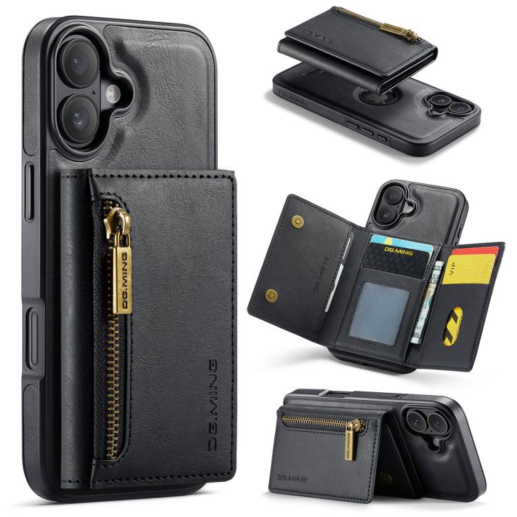 For iPhone 17 DG.MING M5 Series Zip RFID Multi Card Detachable Leather Phone Case(Black) by DG.MING