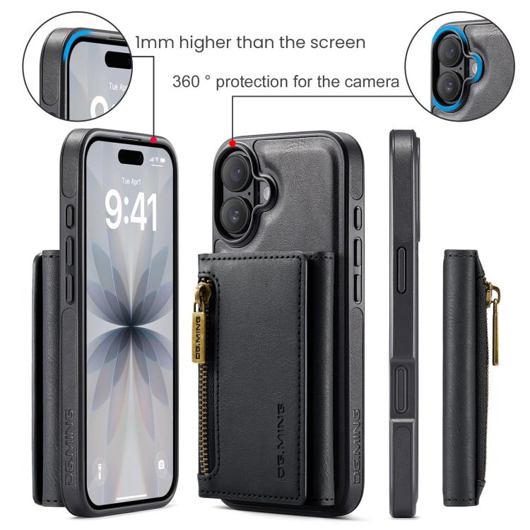 For iPhone 17 DG.MING M5 Series Zip RFID Multi Card Detachable Leather Phone Case(Black) by DG.MING