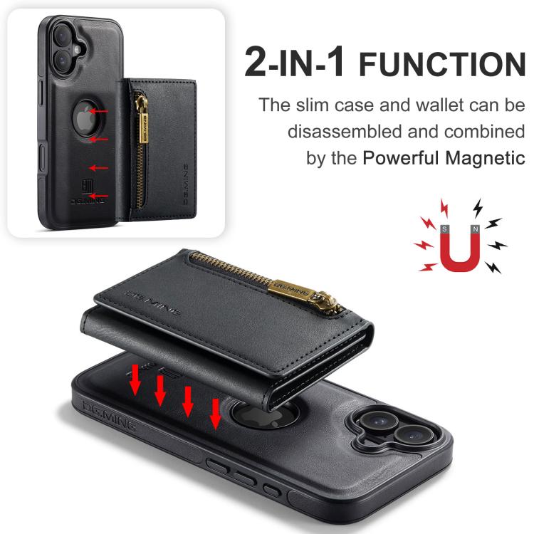 For iPhone 17 DG.MING M5 Series Zip RFID Multi Card Detachable Leather Phone Case(Black) by DG.MING