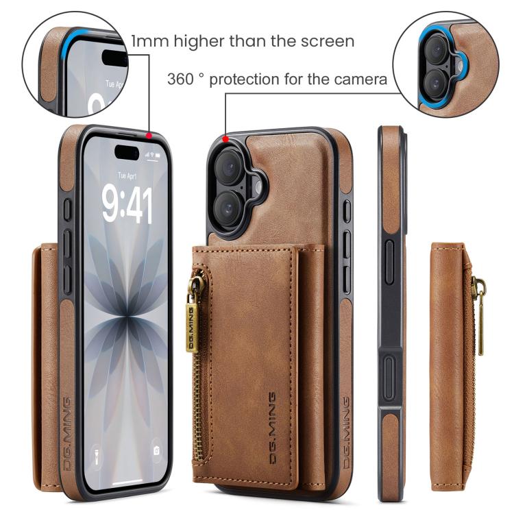 For iPhone 17 DG.MING M5 Series Zip RFID Multi Card Detachable Leather Phone Case(Brown) by DG.MING