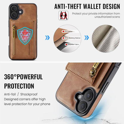 For iPhone 17 DG.MING M5 Series Zip RFID Multi Card Detachable Leather Phone Case(Brown) by DG.MING
