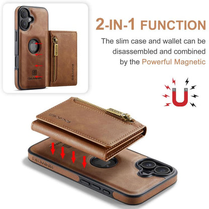 For iPhone 17 DG.MING M5 Series Zip RFID Multi Card Detachable Leather Phone Case(Brown) by DG.MING