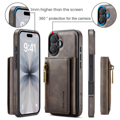For iPhone 17 DG.MING M5 Series Zip RFID Multi Card Detachable Leather Phone Case(Coffee) by DG.MING