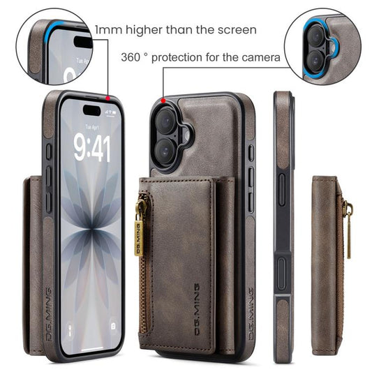 For iPhone 17 DG.MING M5 Series Zip RFID Multi Card Detachable Leather Phone Case(Coffee) by DG.MING
