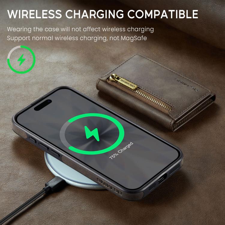 For iPhone 17 DG.MING M5 Series Zip RFID Multi Card Detachable Leather Phone Case(Coffee) by DG.MING