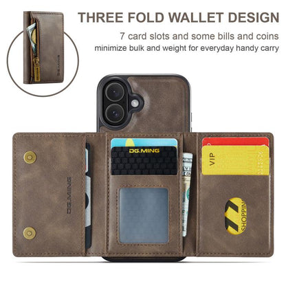 For iPhone 17 DG.MING M5 Series Zip RFID Multi Card Detachable Leather Phone Case(Coffee) by DG.MING