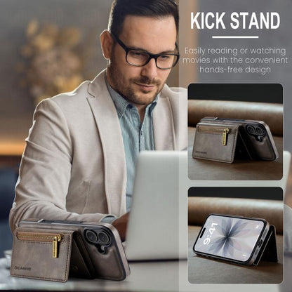 For iPhone 17 DG.MING M5 Series Zip RFID Multi Card Detachable Leather Phone Case(Coffee) by DG.MING